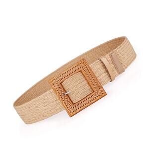 6864 Rattan Straw Raffia Summer Belts For Women 2025 Elastic Stretch Woven